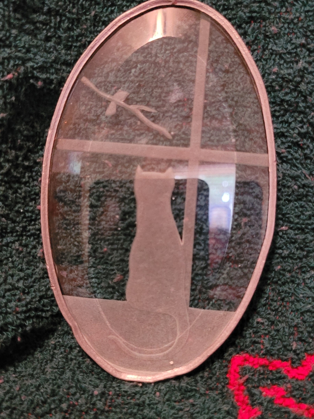 Decorative Oval Cat Silhouette Wall Plaque in Silver